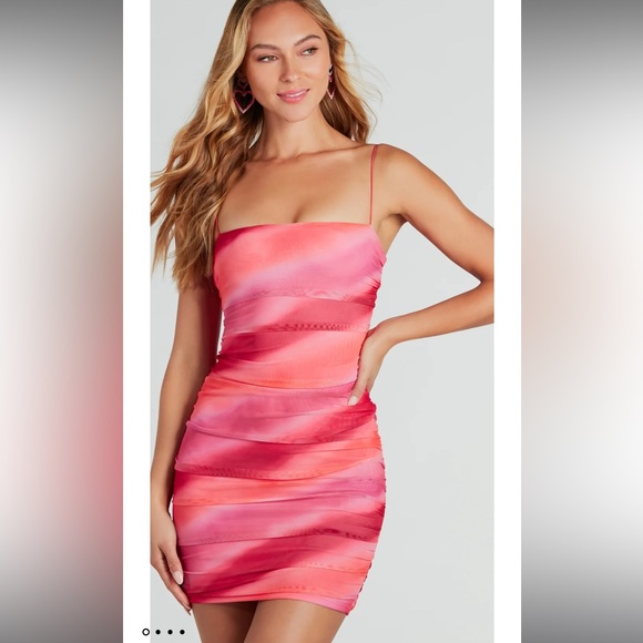 Windsor Daydream Tie-Dye Bodycon Mini Dress Sunset Colors Size M - Picture 2 of 6